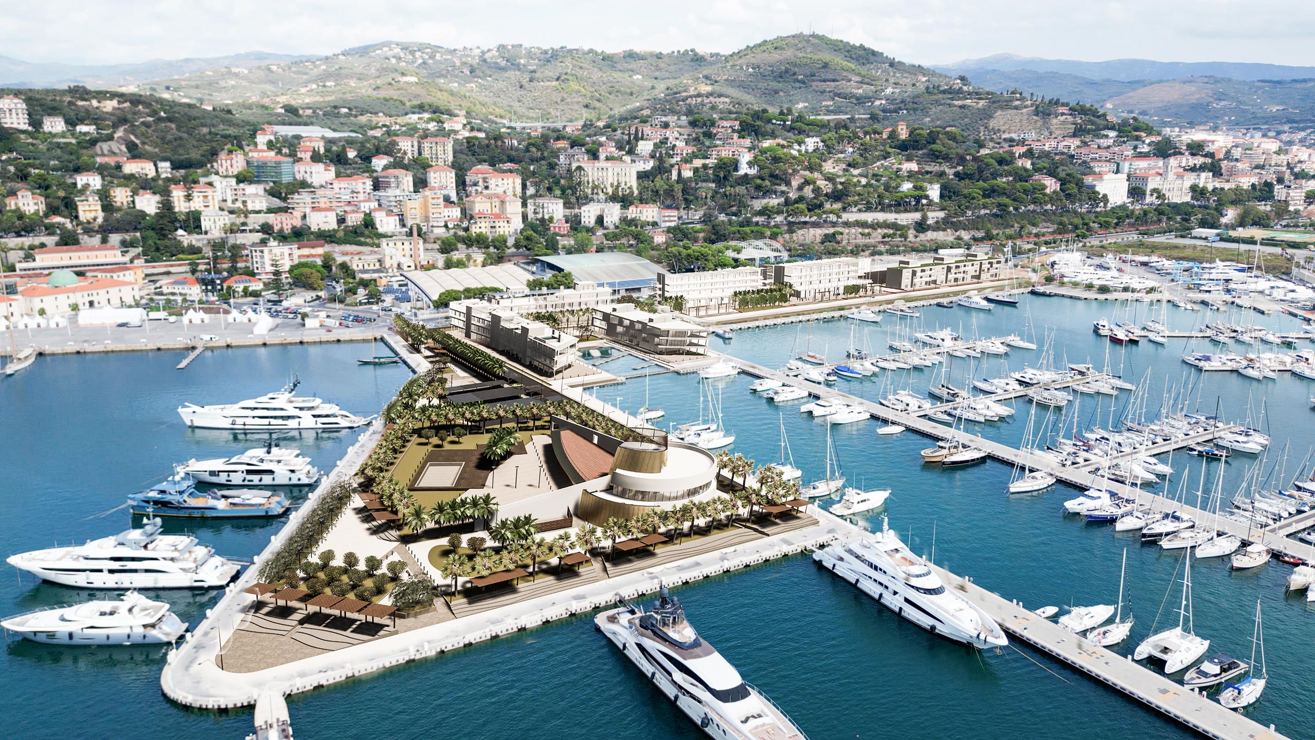 Masterplan of the entire project of the new tourist port, in the foreground yacht club